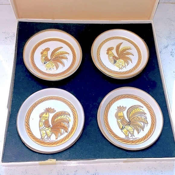 Handmade in Italy Complete Artisan Signed  Coaster Set New in Original Box - Picture 2 of 10